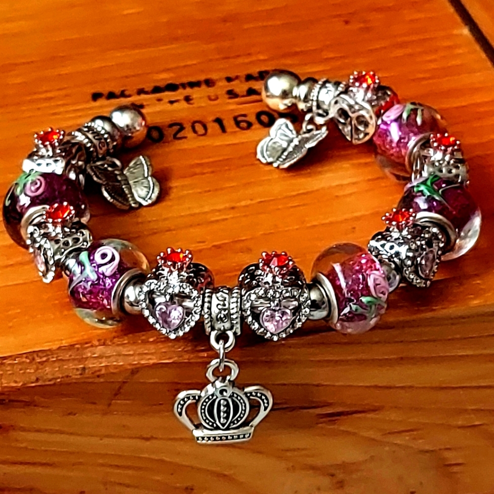 Heart Crown Charm Bracelet
